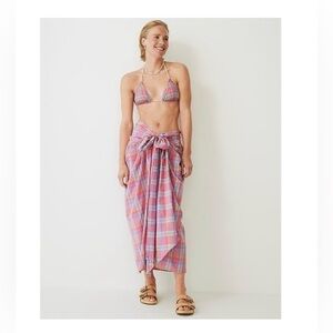 NWT JCrew Draped Beach Sarong Plaid Pink Size L